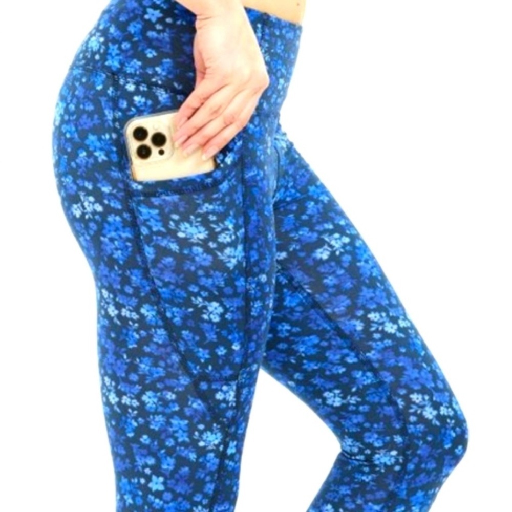 Laundry By Shelli Segal Blue Floral Leggings High Waist Size Medium - Picture 5 of 6